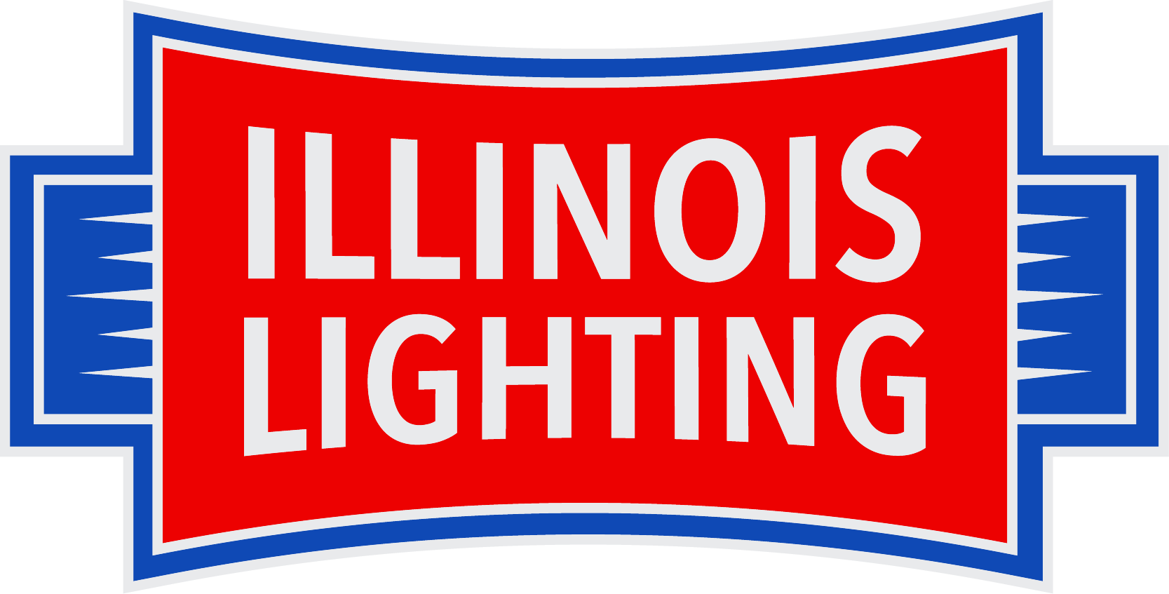 Illinois Lighting logo, red rectangle with white text "ILLINOIS LIGHTING" over a blue background.