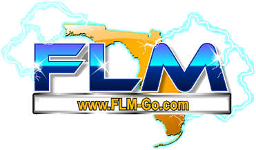 FLM logo with Florida outline, lightning bolts, and website address.