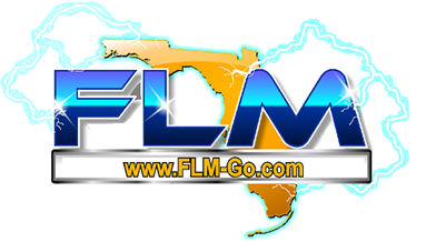 FLM logo with Florida outline, lightning, and website address.