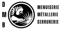 Logo : Soudeur dans un cercle, « DMB » à gauche, et services : « Menuiserie, Métallerie, Serrurerie ».