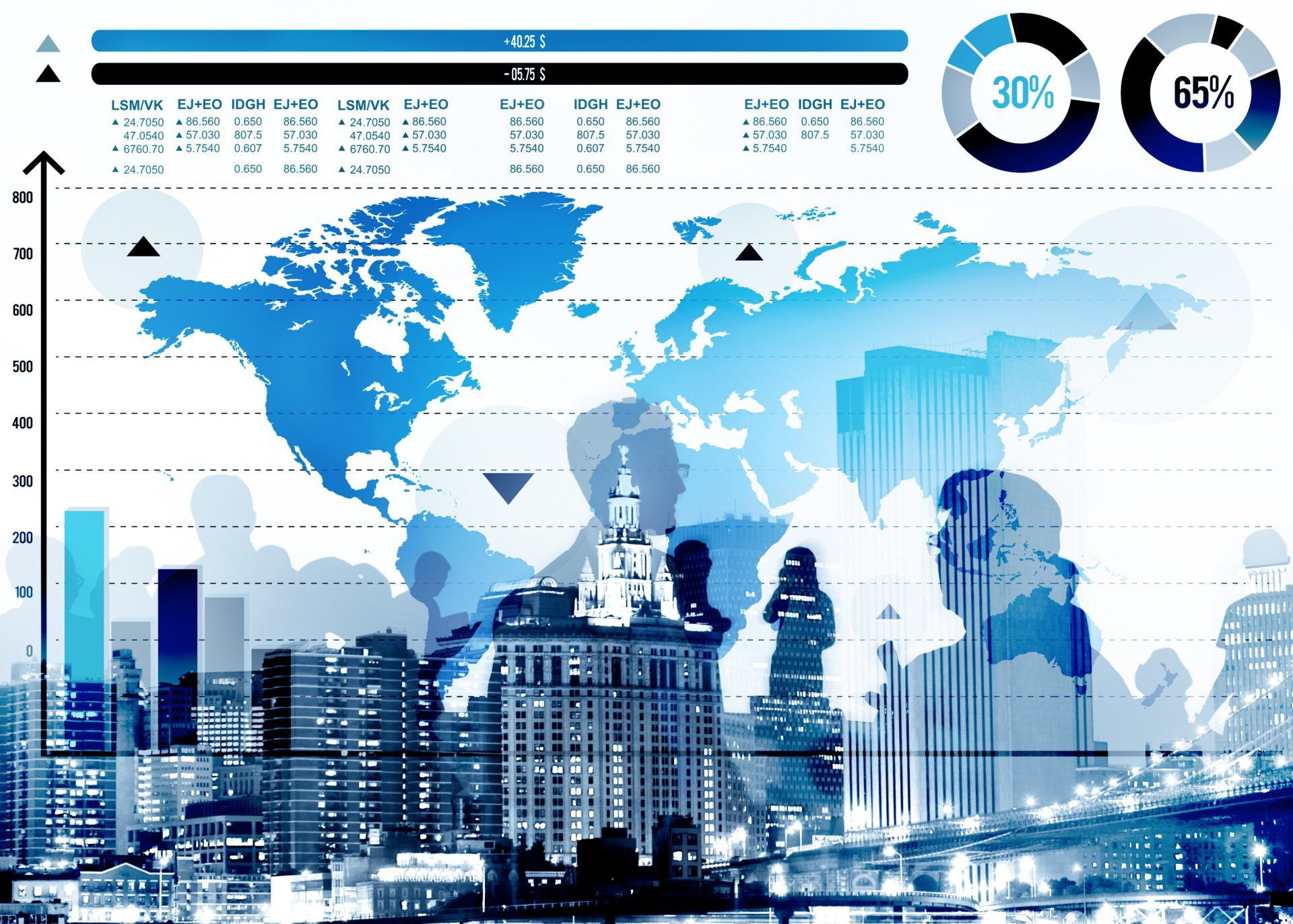 Global business graph growth concepto de mapa mundial