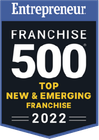 Entrepreneur Franchise 500 Top New & Emerging Franchise 2022 blue award badge