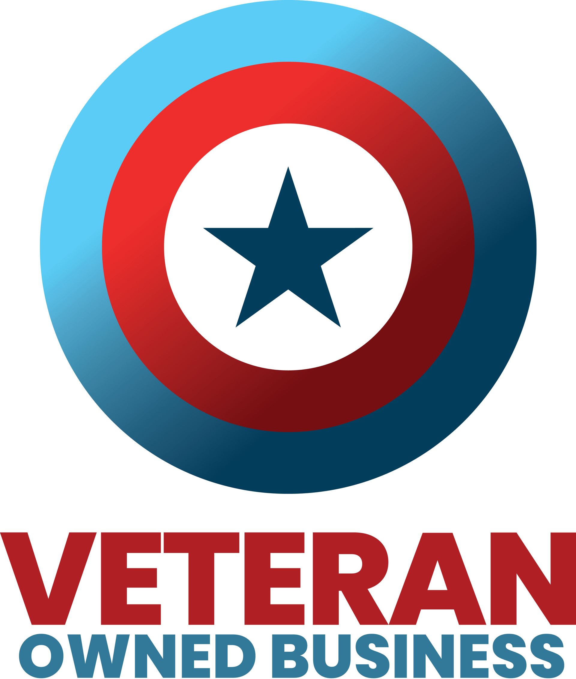 Logo for Veteran Owned Business: blue, red, and white circular design with a star, 