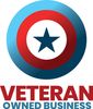 Logo for Veteran Owned Business: blue, red, and white circular design with a star, 