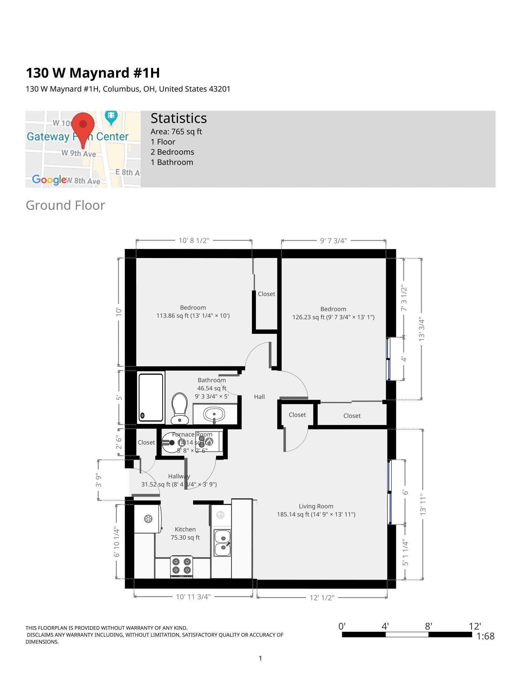 130 W. Maynard -  Floor Plan Apt 1H