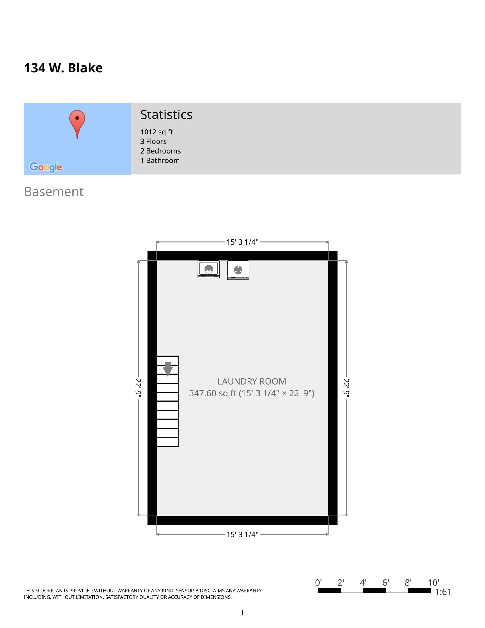 134 W. Blake Ave.- Basement  Floor Plan