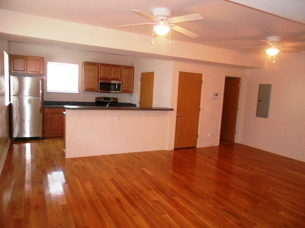 view from living room to kitchen