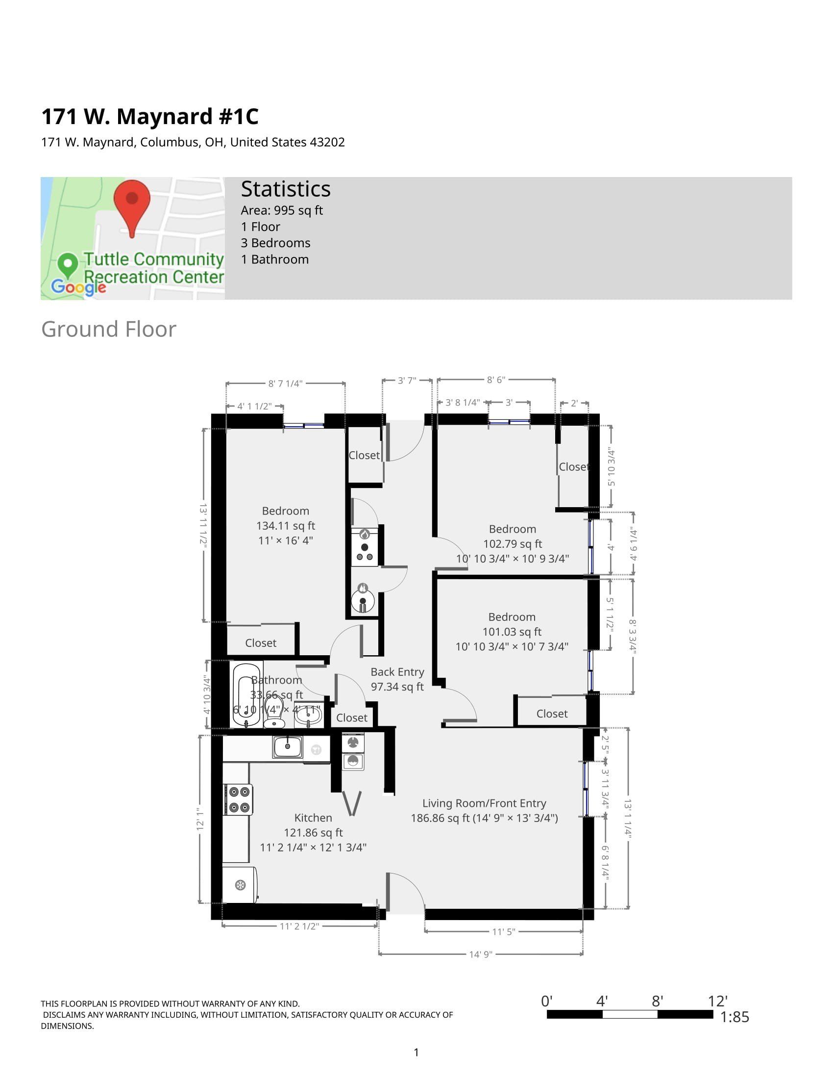 171 W. Maynard Apt. 1C floorplan