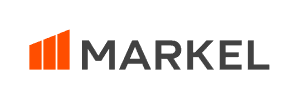 Markel logo: orange bars rising, gray text 