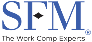 SFM logo with blue letters and a black diamond, 