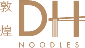 Brown logo with Chinese characters and the words “DH NOODLES” on a white background