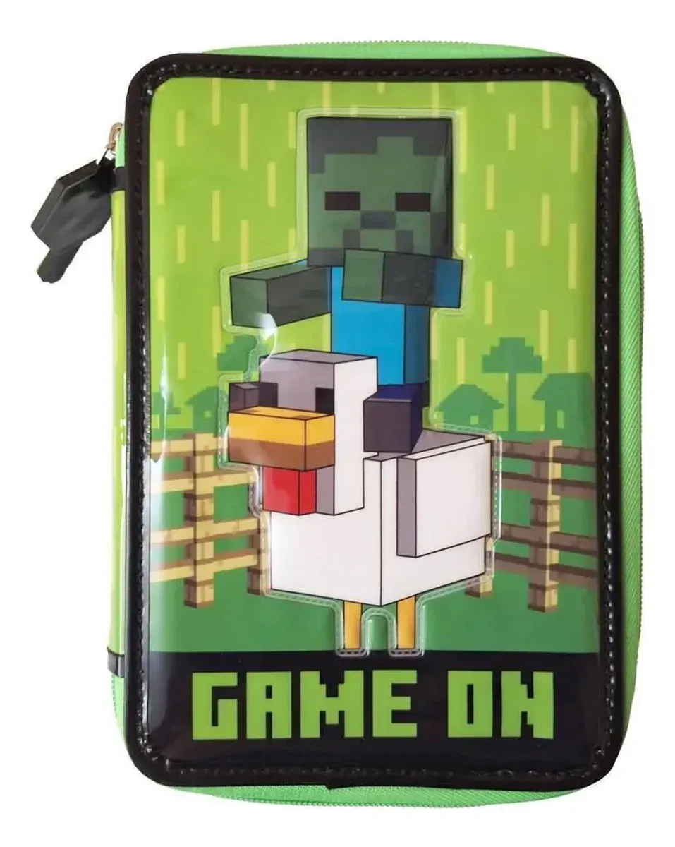 Cartuchera Escolar Minecraft 2 Pisos Con Utiles