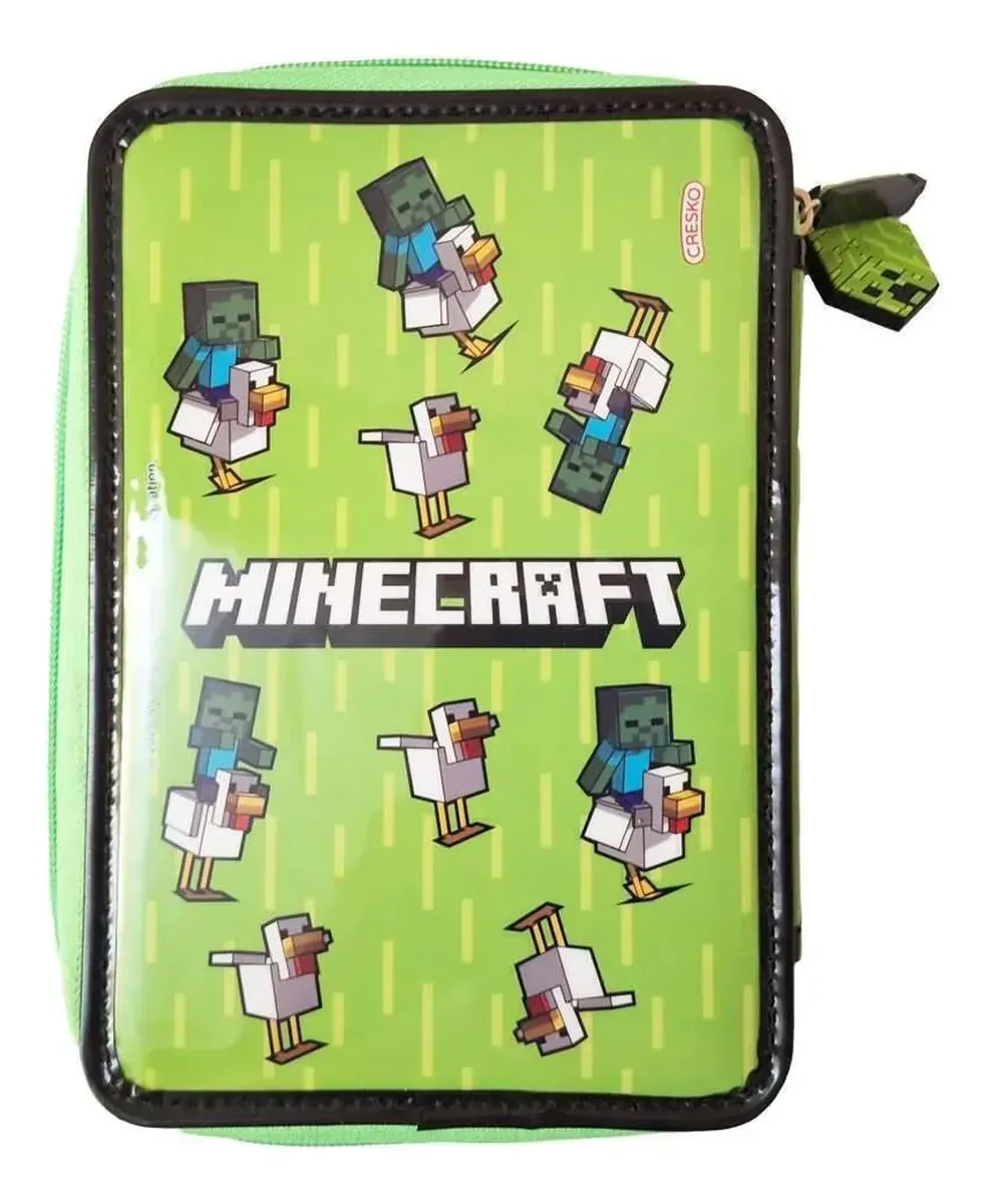 Cartuchera Escolar Minecraft 2 Pisos Con Utiles