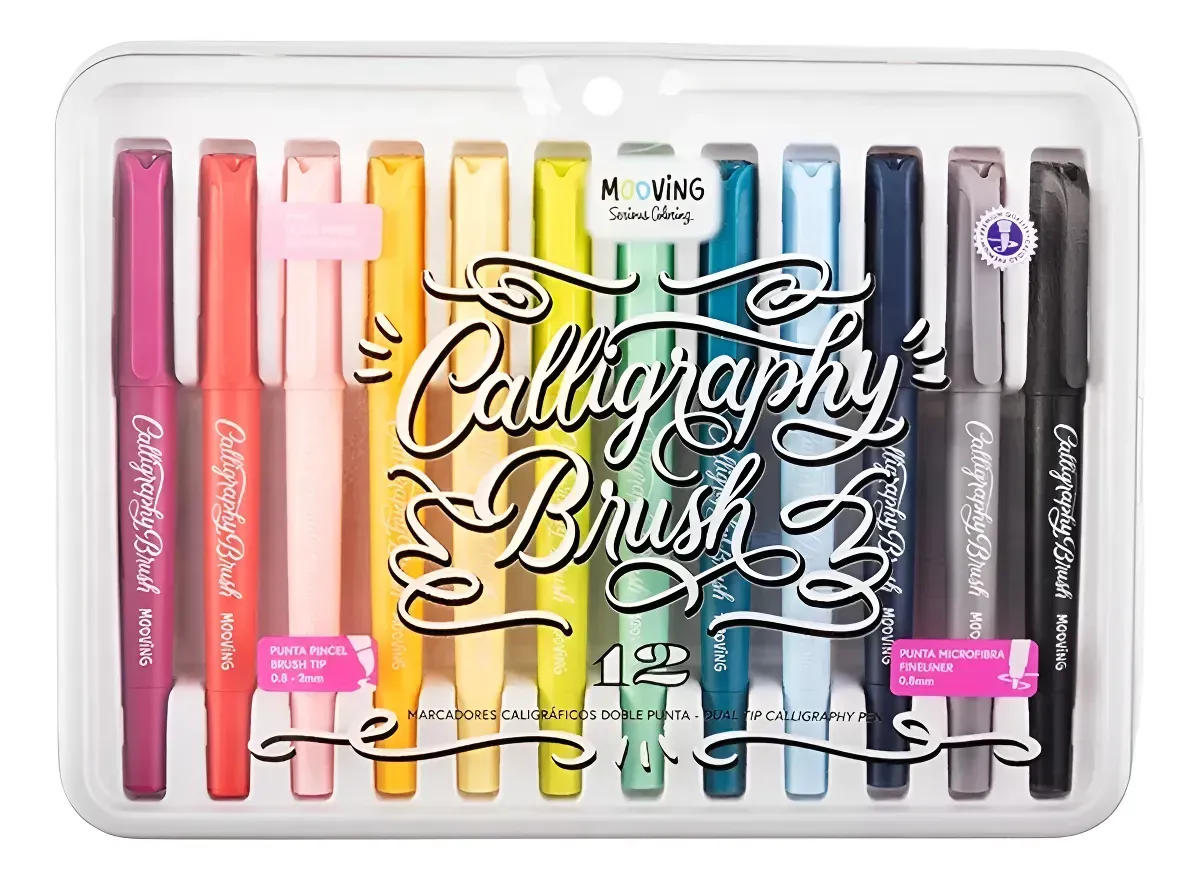 Marcador Mooving Caligrafico Doble Punta X 12 Colores