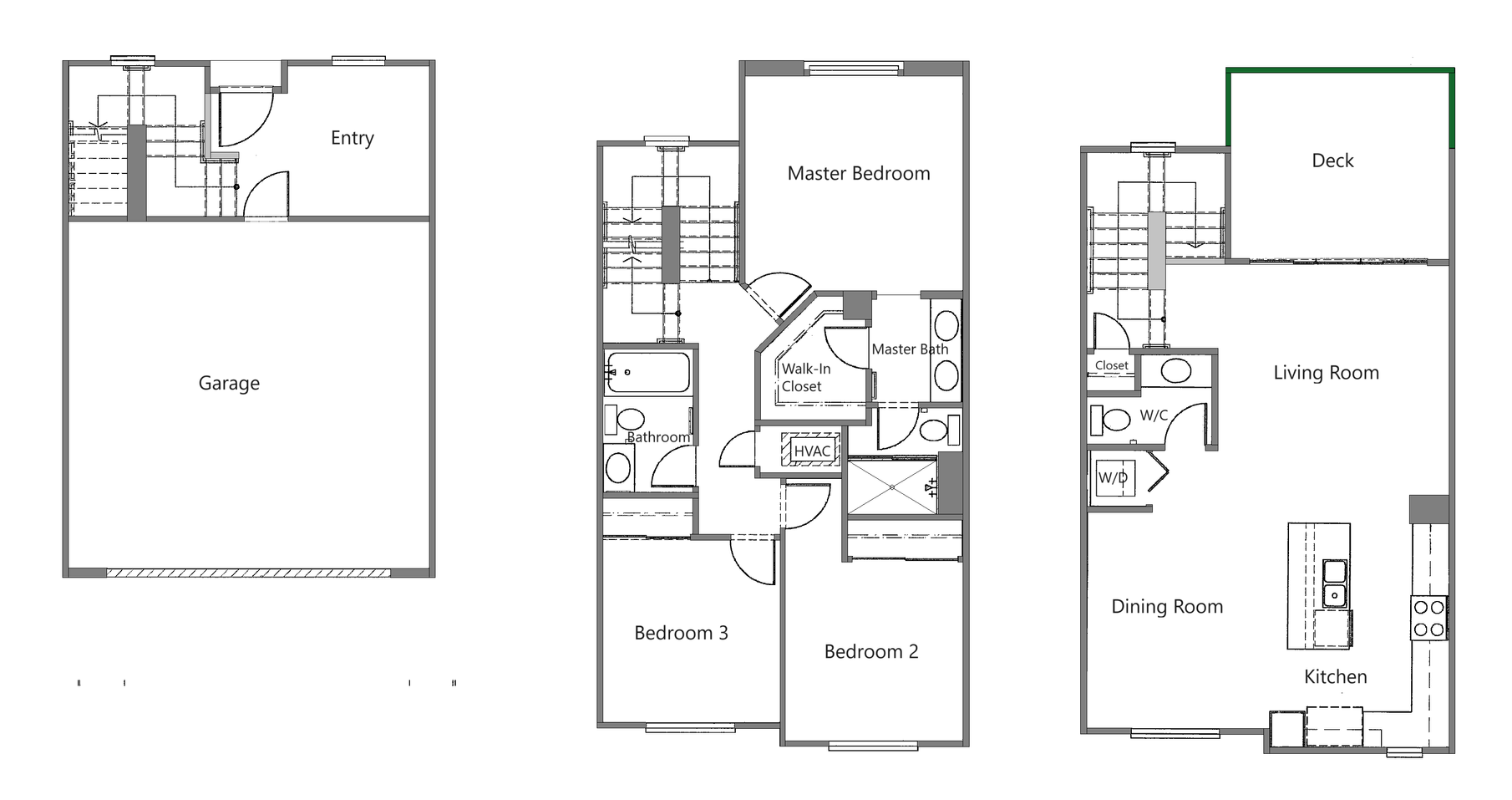 3 Bed, 2.5 Bath floor plan - unit 102
