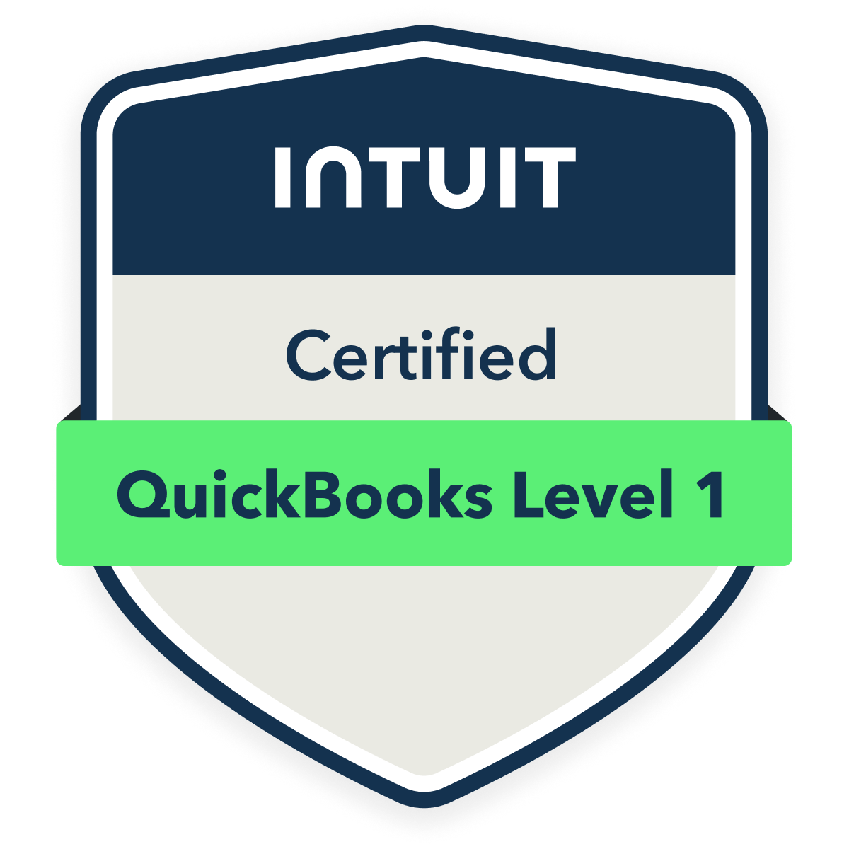 A badge that says intuitive certified quickbooks level 1
