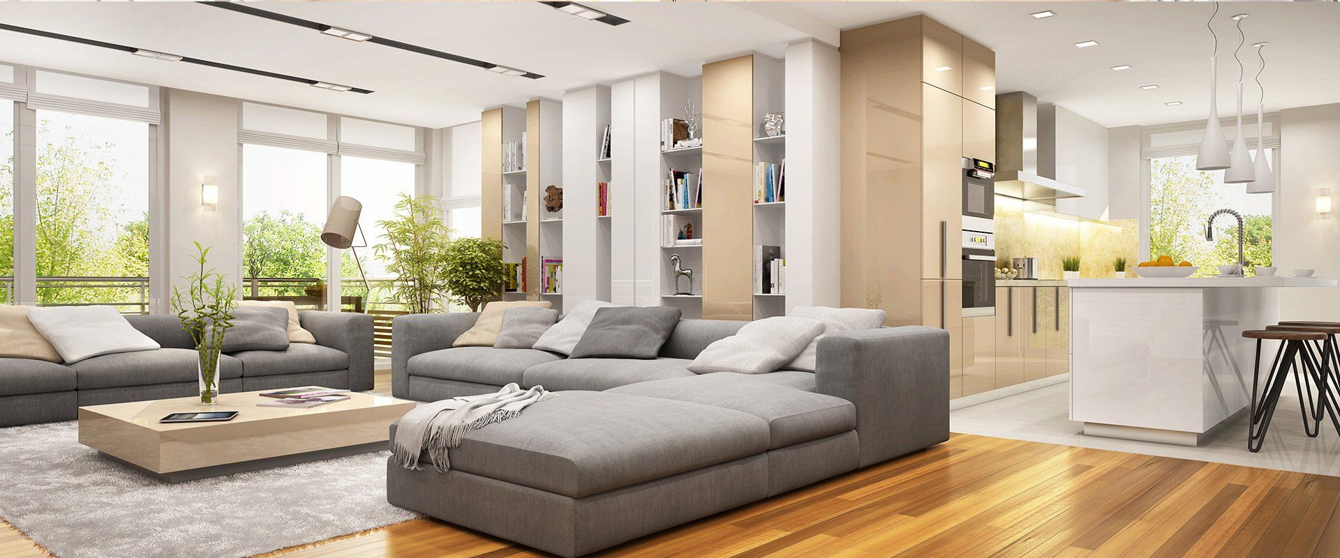 Living Area With Gray Furniture — Aurora, CO — Silva Construction