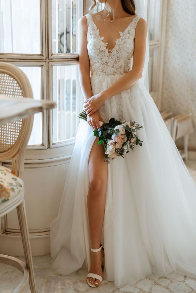 feather trim formal dress Angelina