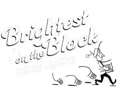 Hexagon logo with mountains, trees, and campfire in orange and blue. Company name is white.