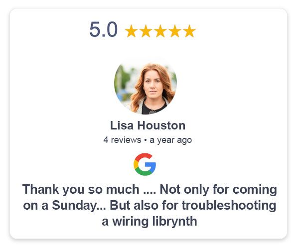 Lisa H. 5 star Google review for residential electricians Sudbury | 5 star review for Tombari Electric | electrician Sudbury Ontario 