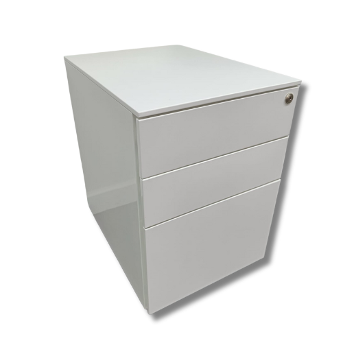 White office pedestal with three drawers and lock.