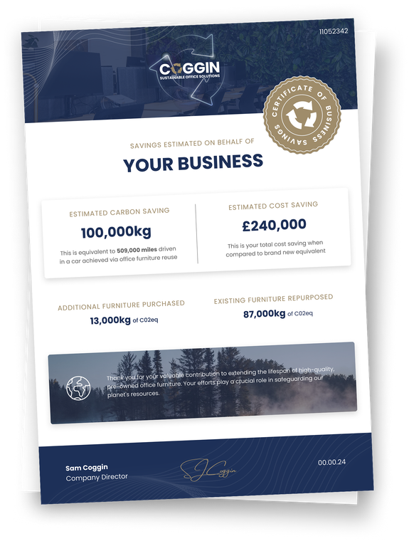 Flyer showcasing data related to a business, with a gold circular seal and blue and white color scheme. Includes data on weight and cost.