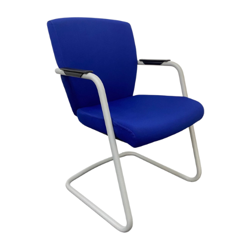 White adjustable-height desk with two white legs, against a white background.