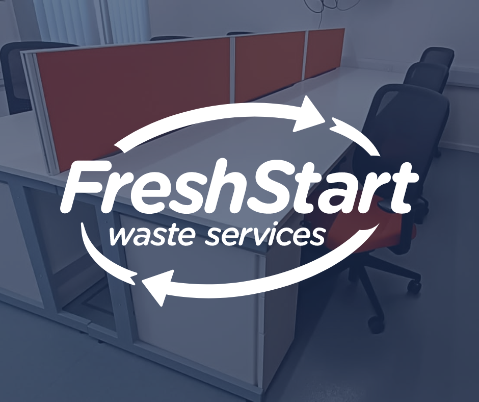 fresh start waste services logo with office furniture in the background