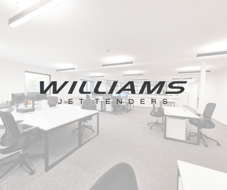 williams jet tenders logo with office furniture in the background