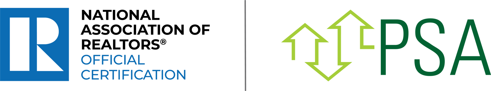 Logos: The National Association of Realtors and PSA certification.