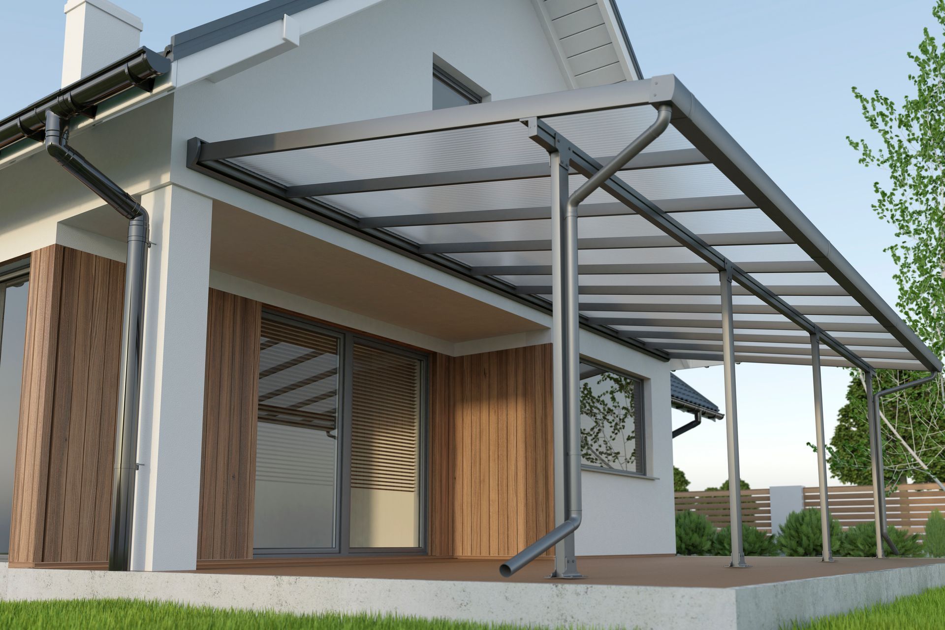 New patio cover installed, providing full shade and improved outdoor comfort.