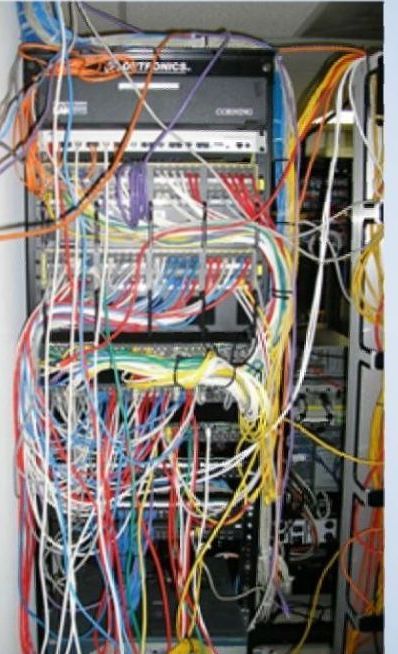 A bunch of wires are connected to a server