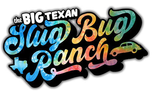 A colorful logo for the big texan slug bug ranch