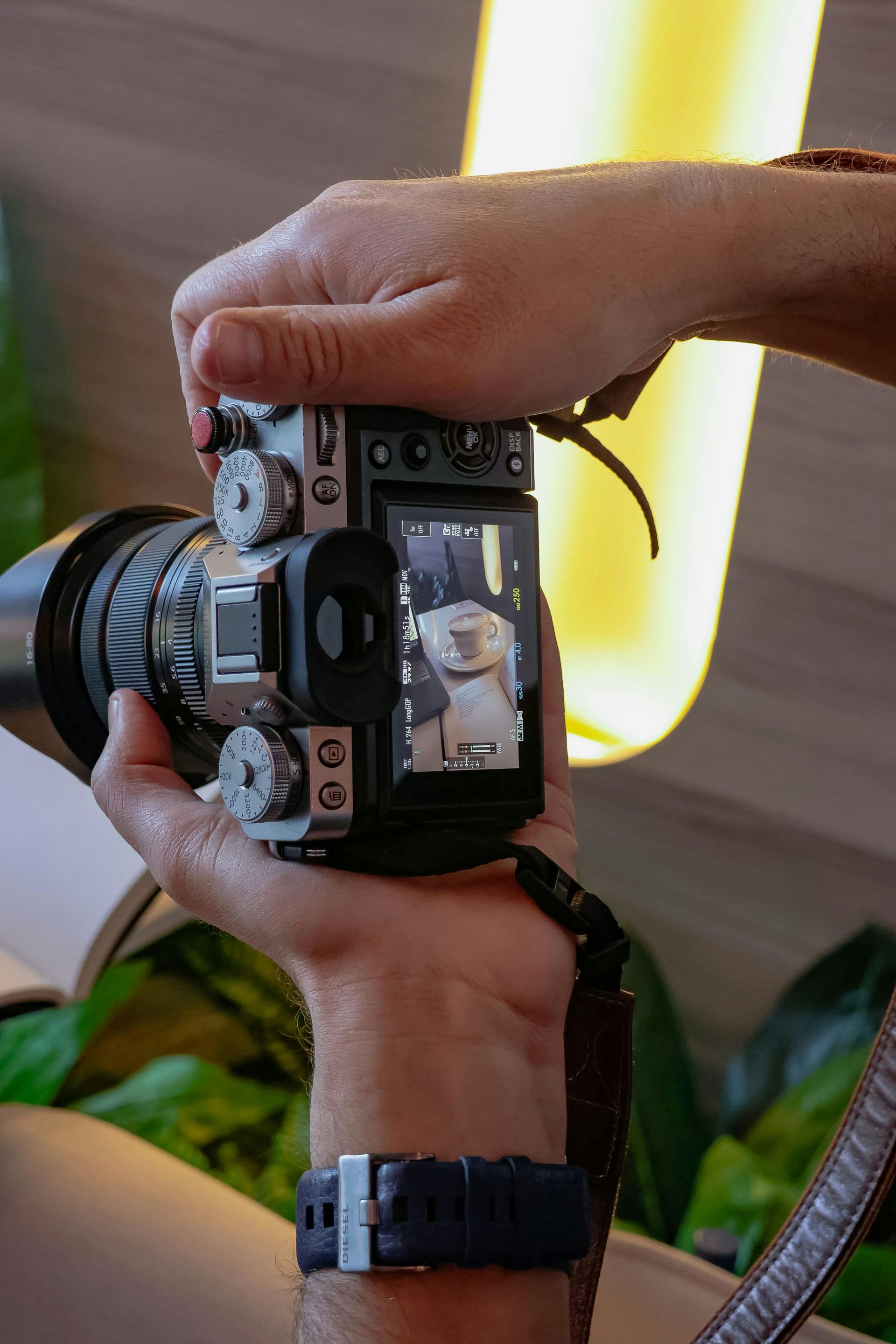 A person is holding a camera in their hand.