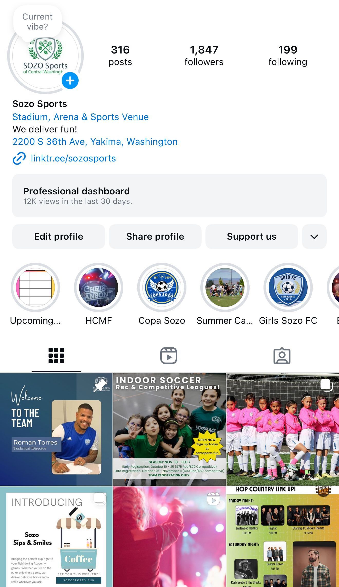 A screenshot of a soccer team 's instagram page.