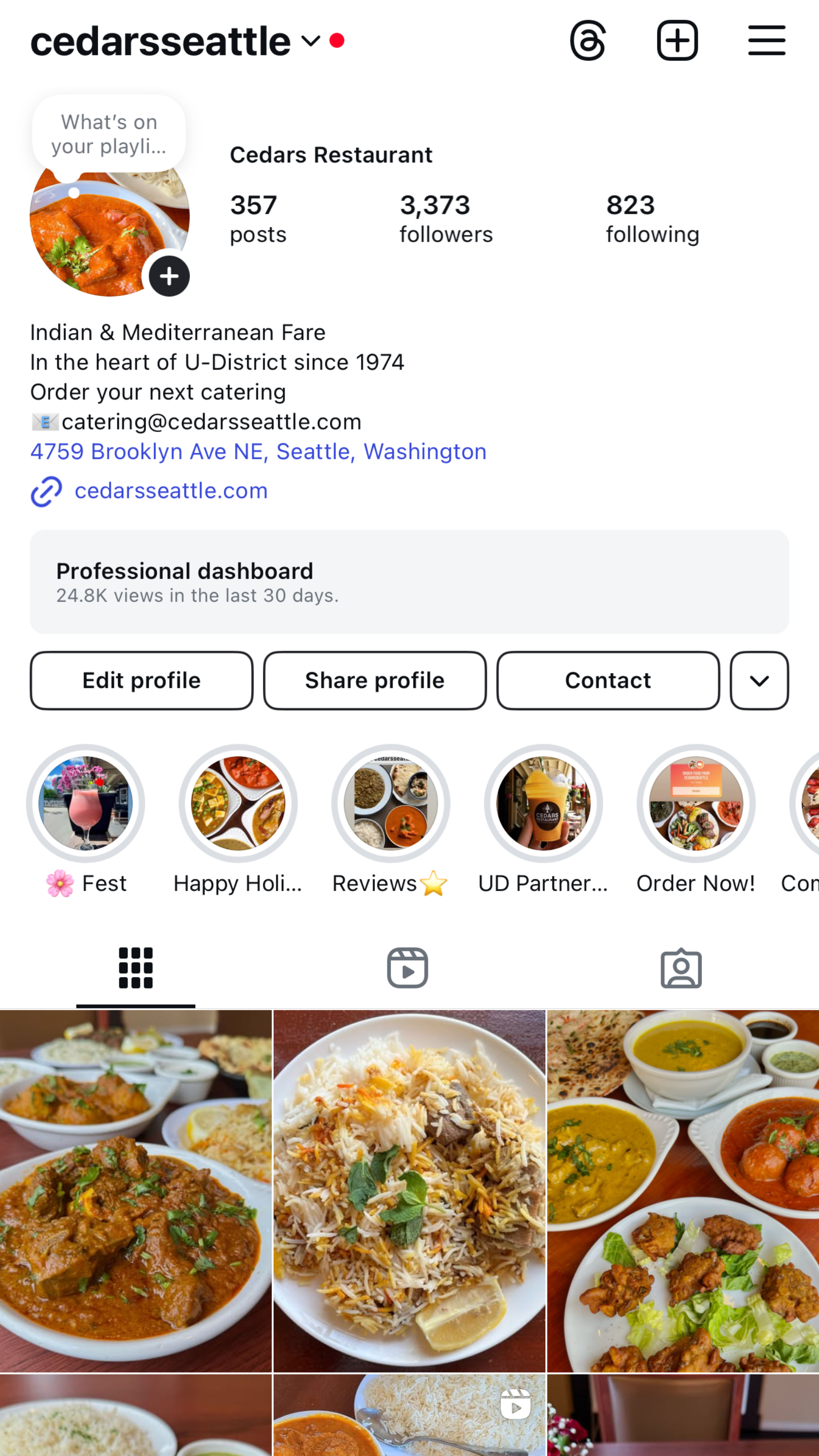 A photo of Cedars Restaurants instagram.