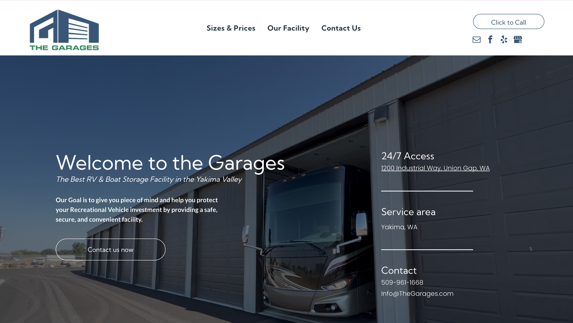 A screenshot of the website for the garages.