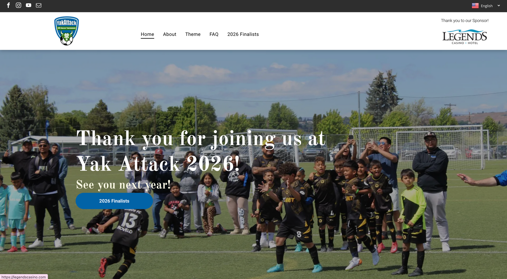 A website for a soccer team called yak attack 2023