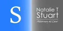 A blue and gray logo for Natalie Stuart Attorney At Law.