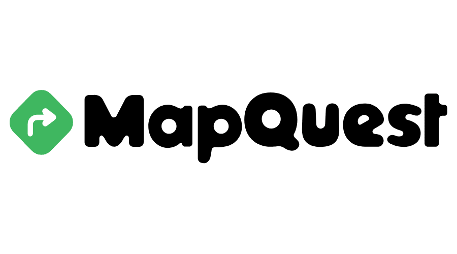 The mapquest logo is green and black on a white background.