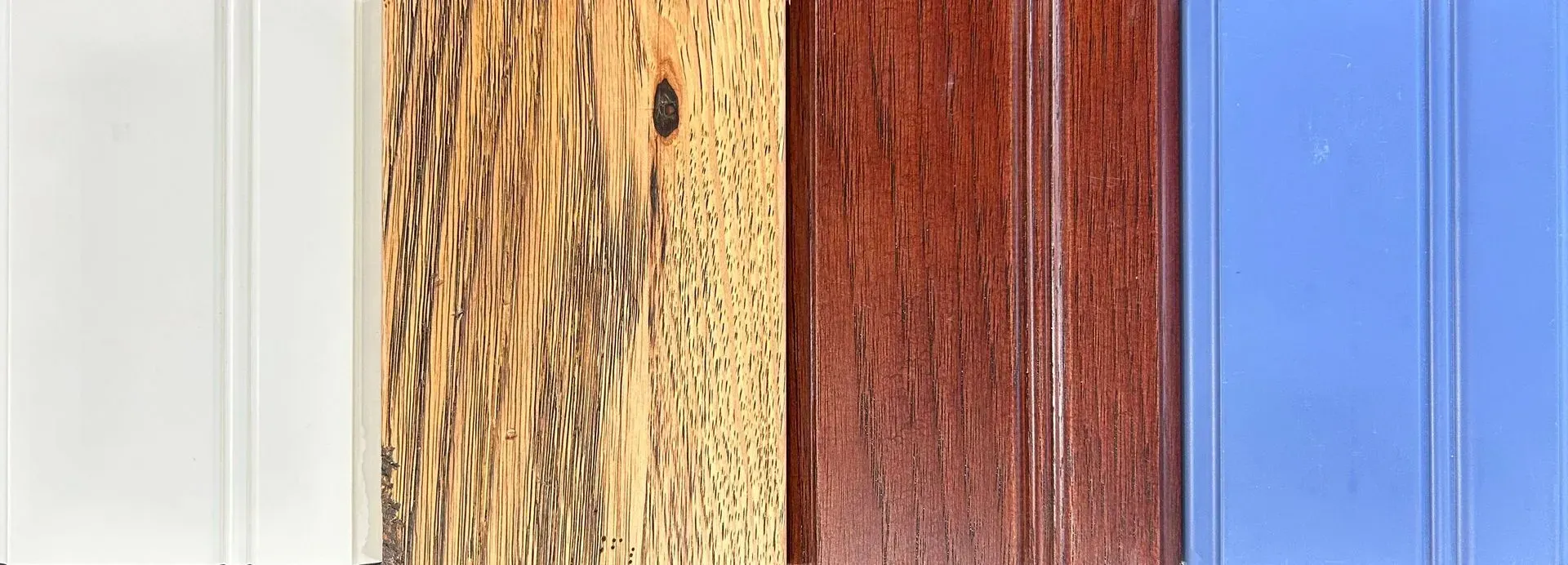 A close up of three different types of wood.