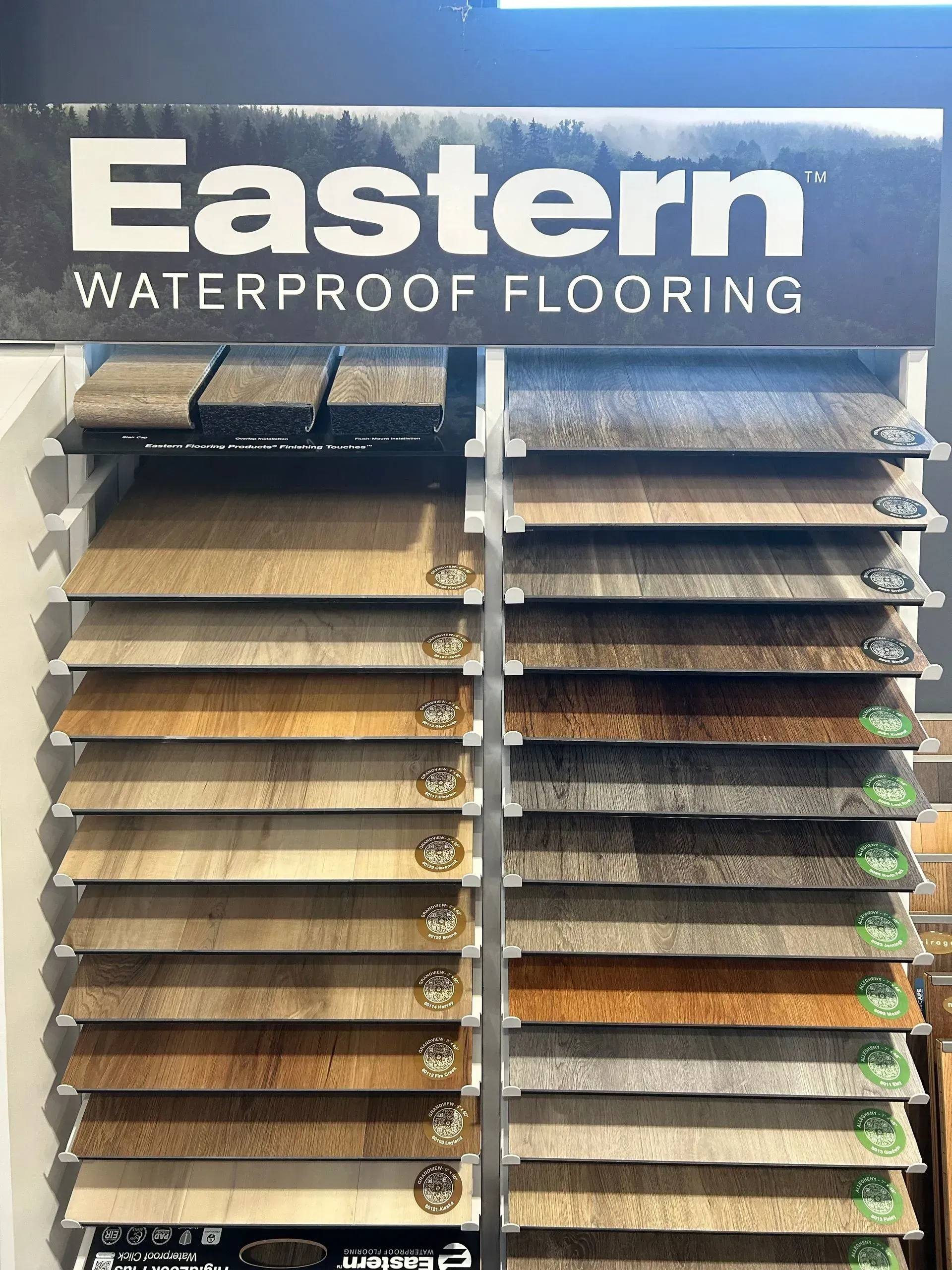 A display of eastern waterproof flooring in a store.