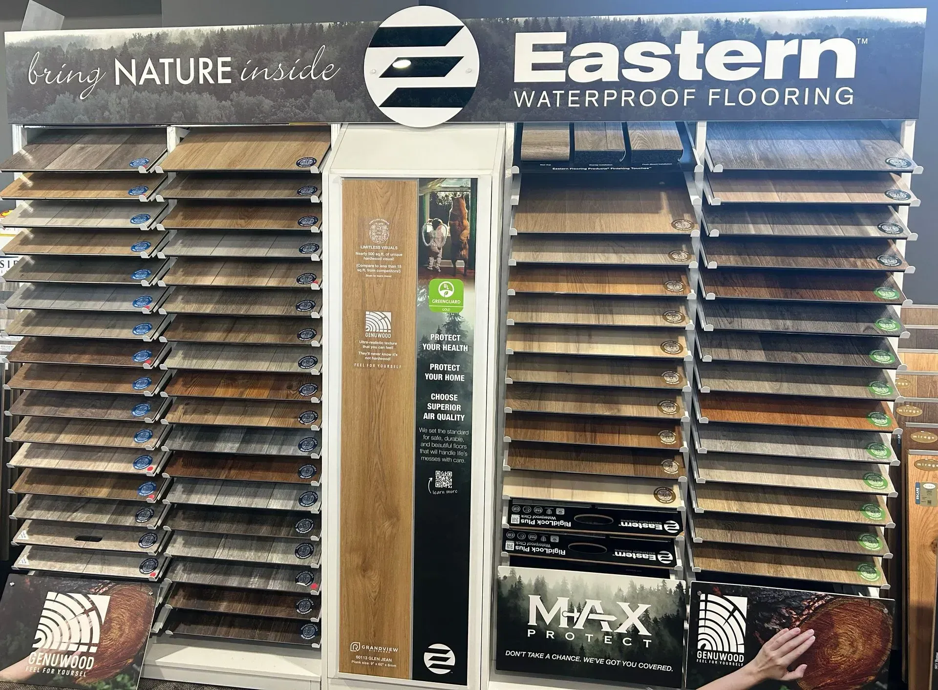 A display of eastern waterproof flooring in a store