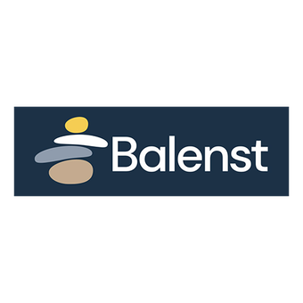 The balenst logo is a stack of rocks on a blue background.