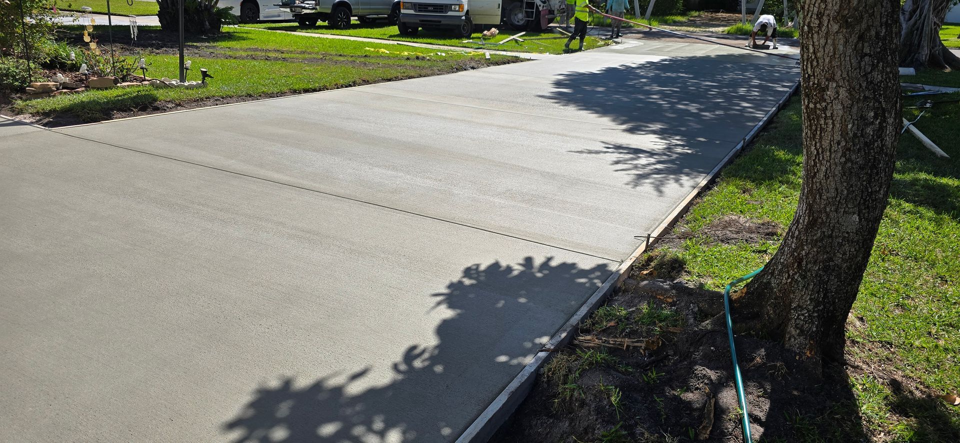 A Concrete Driveway Is Being Built Next to A Tree.