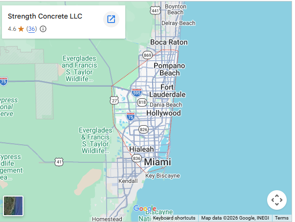 Map showing the location of Strength Concrete LLC in Miami, Florida.