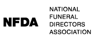 The logo for the national funeral directors association is black and white.