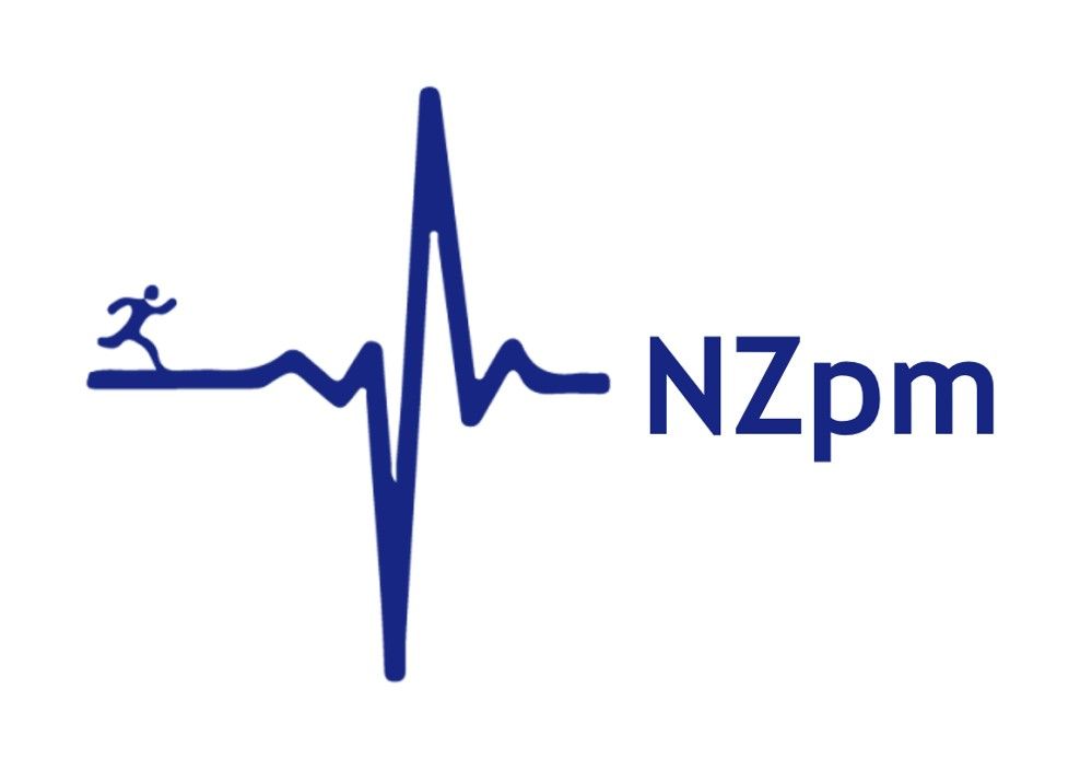 Blauwe afbeelding: hardloper met hartslaglijn, tekst