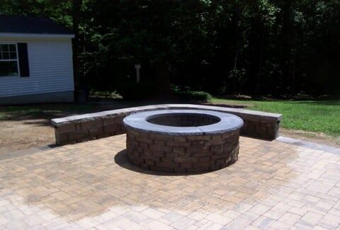 Landscape Lightning Service — Patio With Rounded Fire Pit in Shacklefords, VA