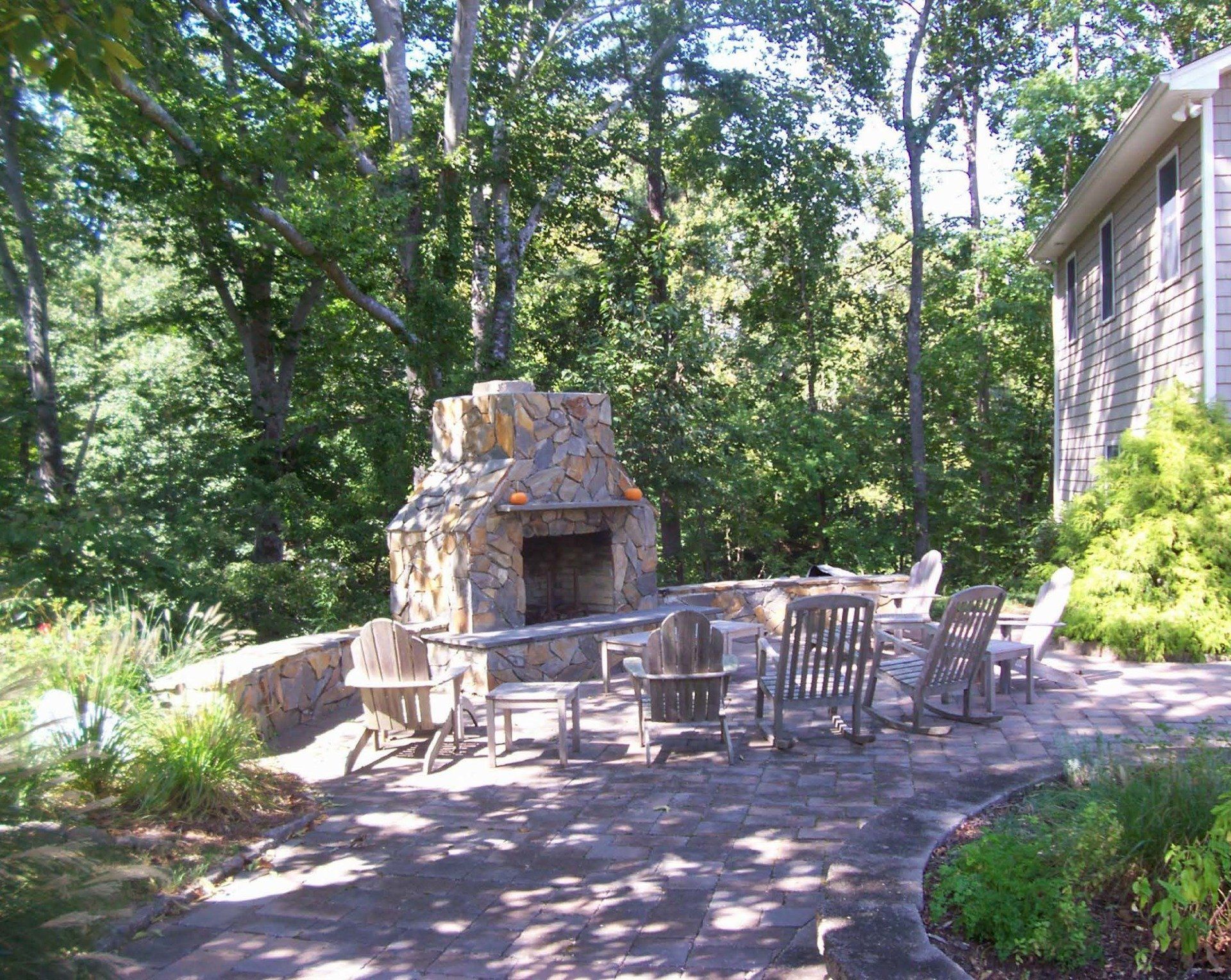 Estate Landscaping Maintenance — Stone Fire Place Outside in Shacklefords, VA
